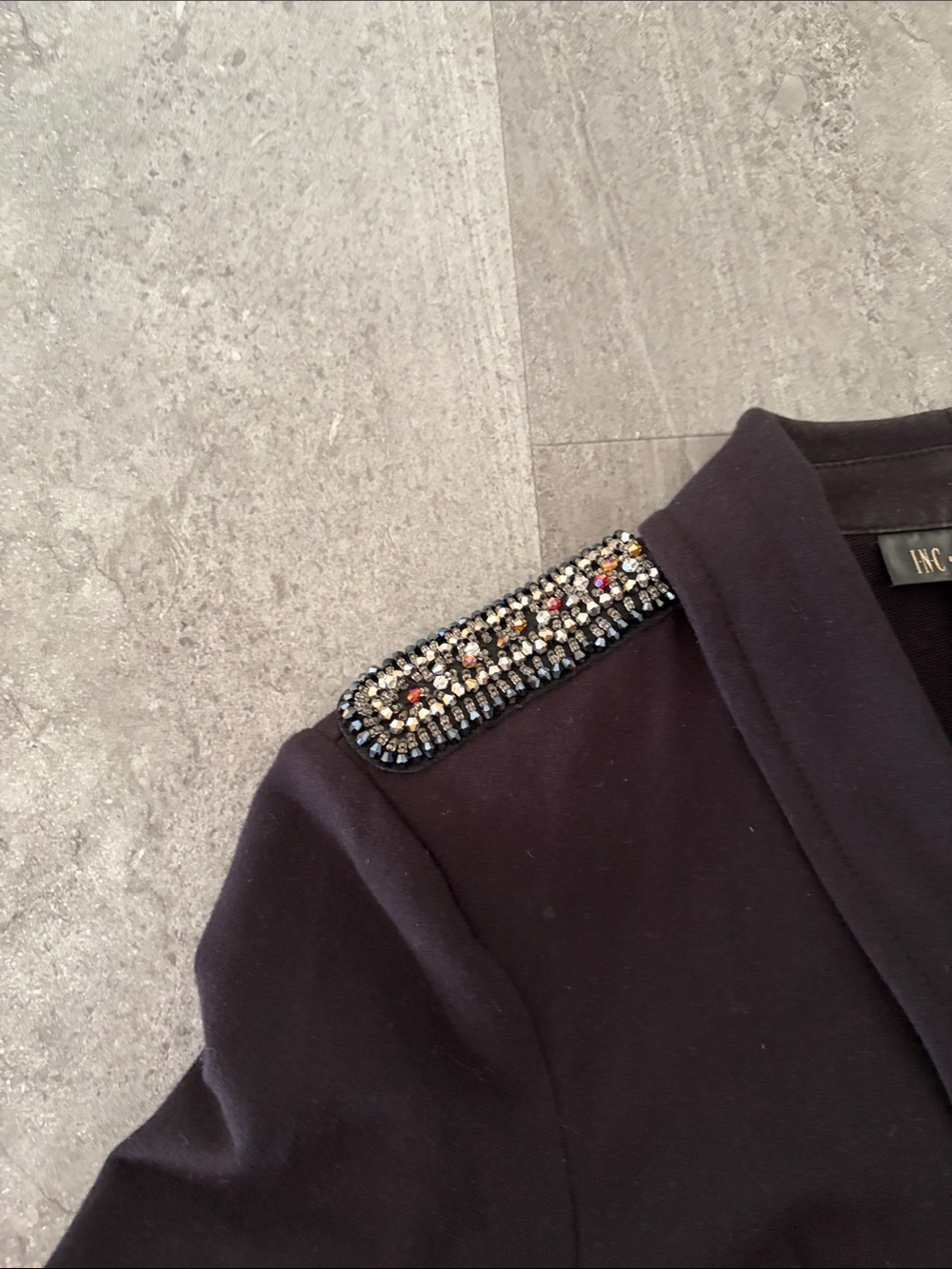 INC International Concepts military black Beaded Shoulder Double-Breasted Blazer - Picture 4 of 4